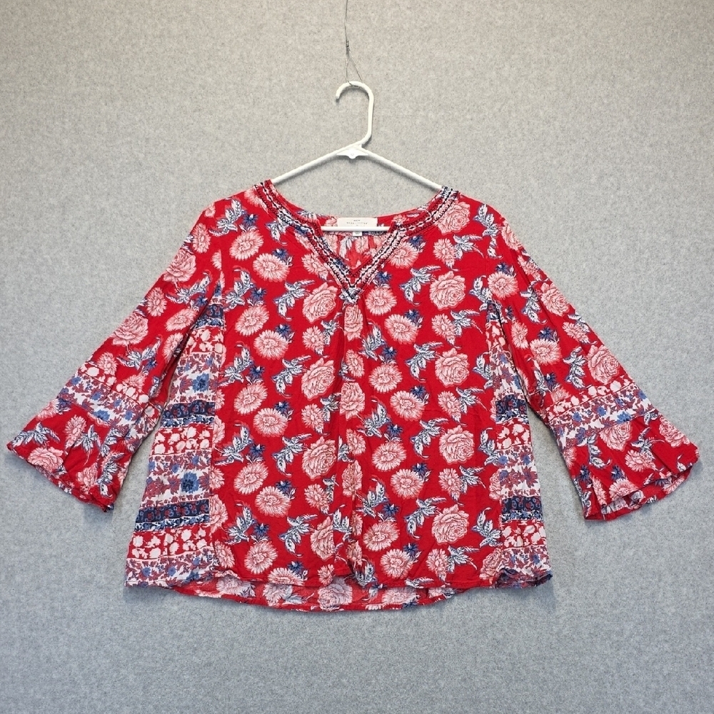 New Directions Red and Blue Floral Top